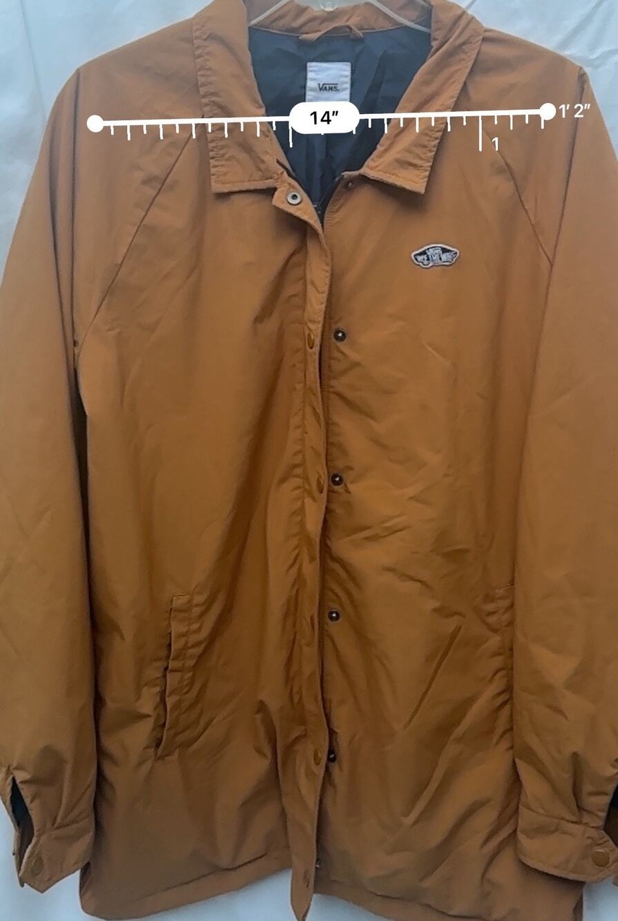 Vans Jacket Mens Large Brown Coach Insulated Nylon Snap Zip Off The Wall Patch